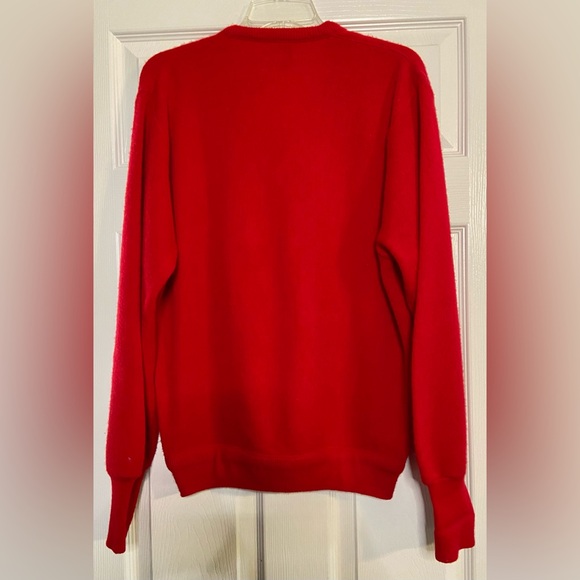 Vtg 80s Izod Lacoste Red V-Neck Acrylic Sweater Crocodile Alligator Logo USA L - Picture 3 of 3